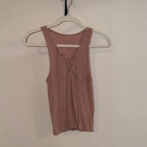 American Eagle Outfitters Lace-Up Ribbed Tank - Dusty Mauve